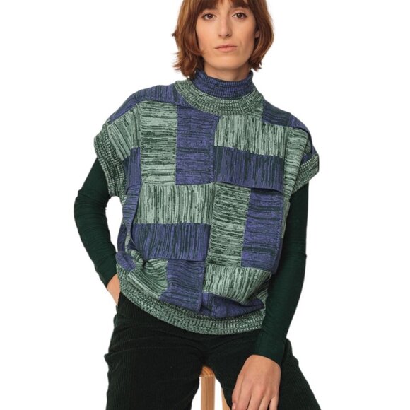 NWT SKFK & Martina Spetlova Gauna Green Purple Sweater Vest Medium Reg. $179 - Picture 1 of 12
